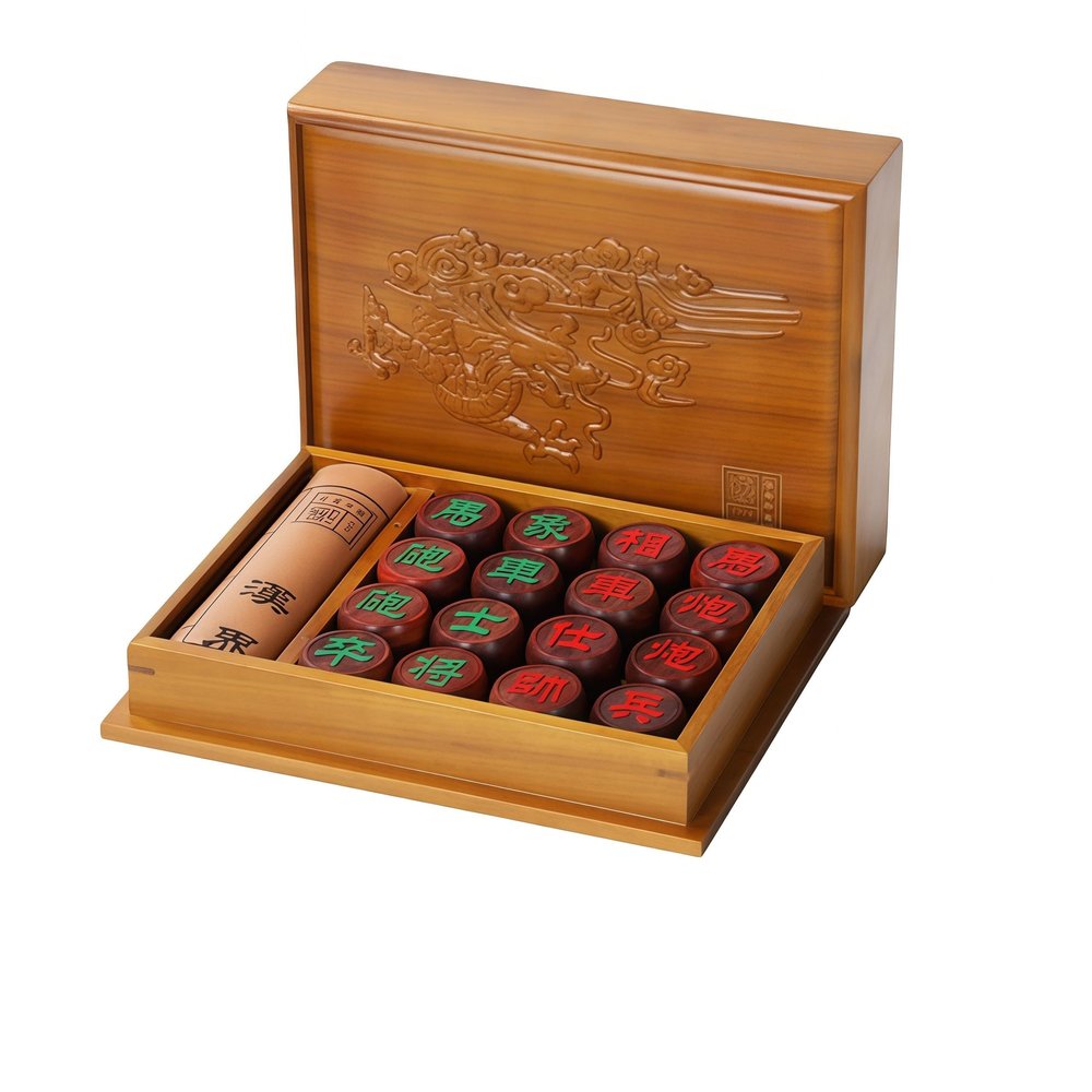 Natural Wood Chinese Chess, Xiangqi Gift Set - Travel Games Sets with Board Games Gift, Xiang Qi Game & Pieces, Chinese Decor & Gifts, Chinese New Year Decor (Rosewood)
