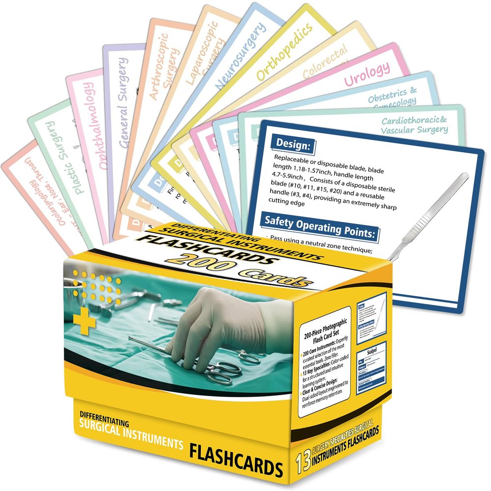 200Pcs Surgical Instruments Flashcards Technology Cards of 13 Specialties CST & CRCST Prep Instrument Index Card for Technologists Exam Medical Students Operating Room Nurses Surgical Gift Accessory