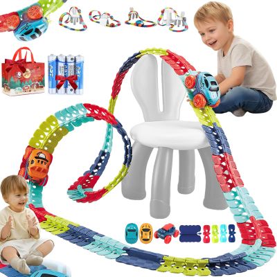 Glow/Normal Anti Gravity Race Track with Car, Gift for Boys/Girls, 4 Styles Led 360 Electric Climbing Car Race Track, Interchangeable Car Shells/Flexible Changeable (Glow (138 Pcs) 1CarBody 1Shell)