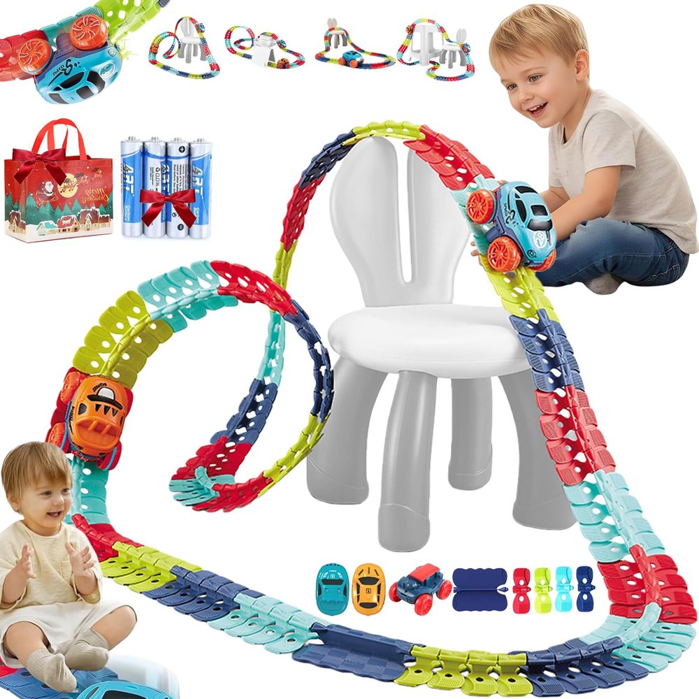 Glow/Normal Anti Gravity Race Track with Car, Gift for Boys/Girls, 4 Styles Led 360 Electric Climbing Car Race Track, Interchangeable Car Shells/Flexible Changeable (Glow (138 Pcs) 1CarBody 1Shell)