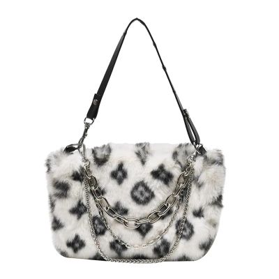 IRTGFHJE Furry Bag Fluffy Bag Women Handbag Ladies Winter Shoulder Bags Furry Top Handle Clutch(White)