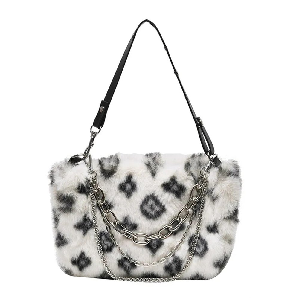 IRTGFHJE Furry Bag Fluffy Bag Women Handbag Ladies Winter Shoulder Bags Furry Top Handle Clutch(White)