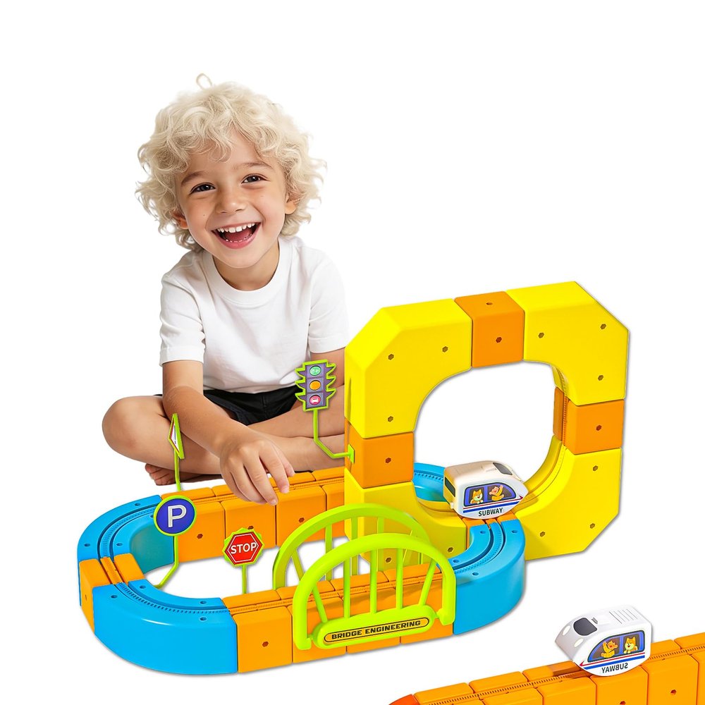 Electric Train Set for Kids, Cube Track with Motorized Engine, 3D Gravity-Defying STEM Toy for Kids Ages 3-8, Boys & Girls Building Gift (91 Pcs)