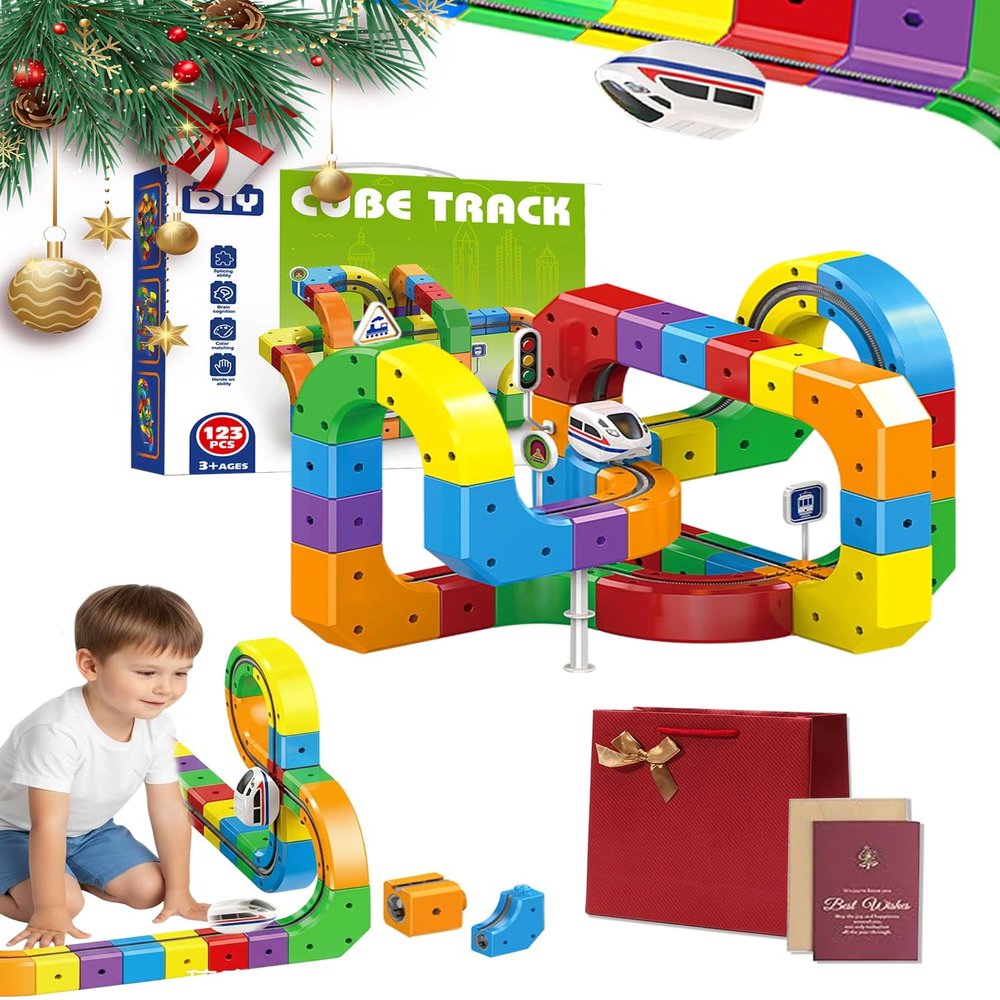 3D Train Routes with Mix-and-Match Stem Cubes, Gravity-Defying Electric Train, 3D Stem Electric Train Set, Build Uphill, Loop 360, Birthday (81 PCS)