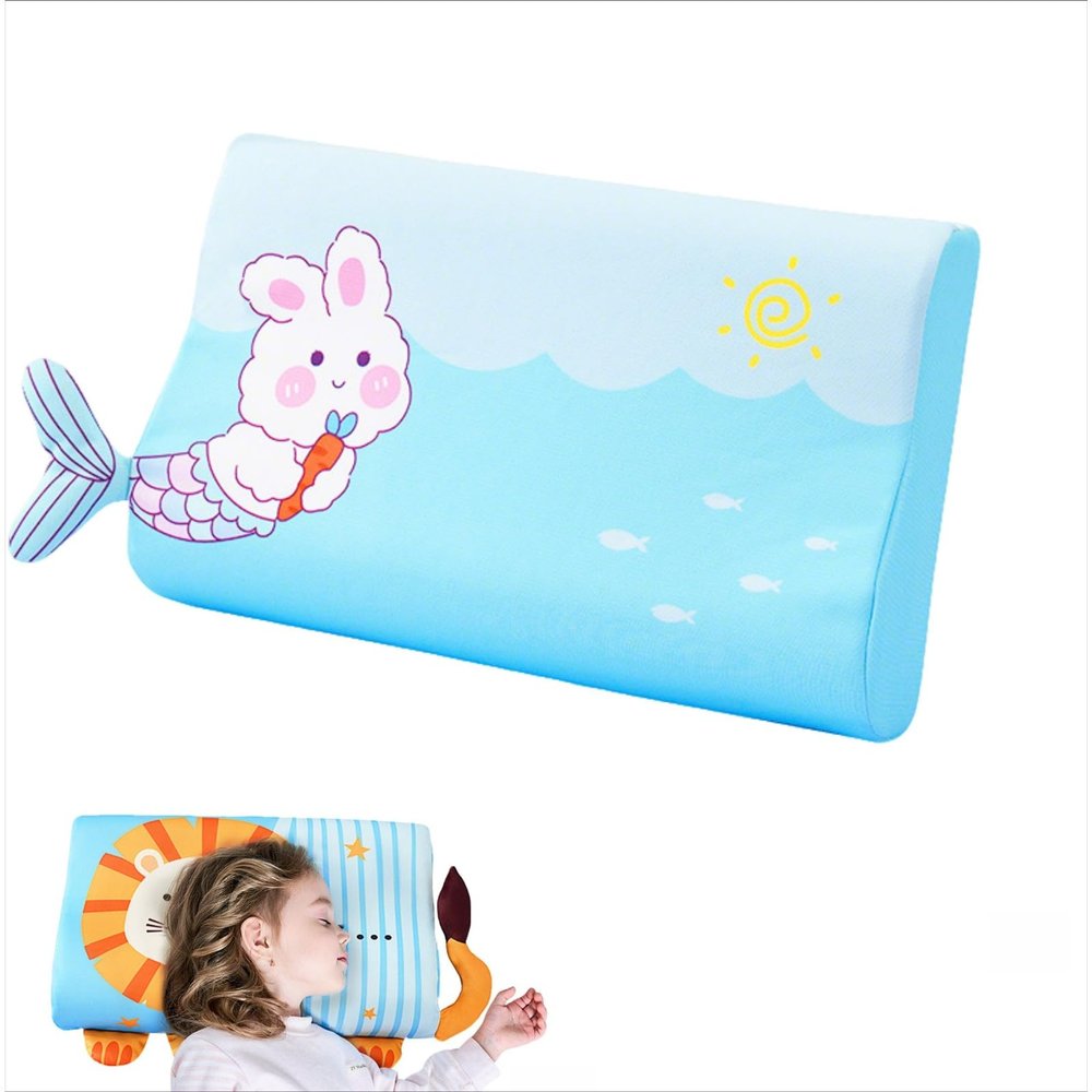 HuayoRong Slumberkiddies Calmly -Cooling Kids Pillow for Sleeping, Ergonomic Neck Support Foam Pillow with Soft Animal Designs for Boys and Girls (Rabbit-1,2PCS-45 * 27 * 6)