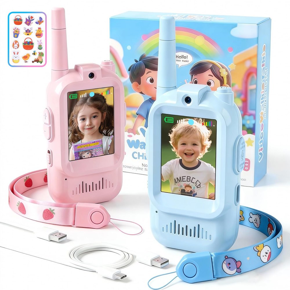 Rechargeable Kids Video Walkie Talkies with Camera - Long Range Walkie Talkies for Kids Ages 3-12,2 Way Radio Toy for Outdoor, Camping, Backyard Play, Best Birthday Gift for Boys & Girls