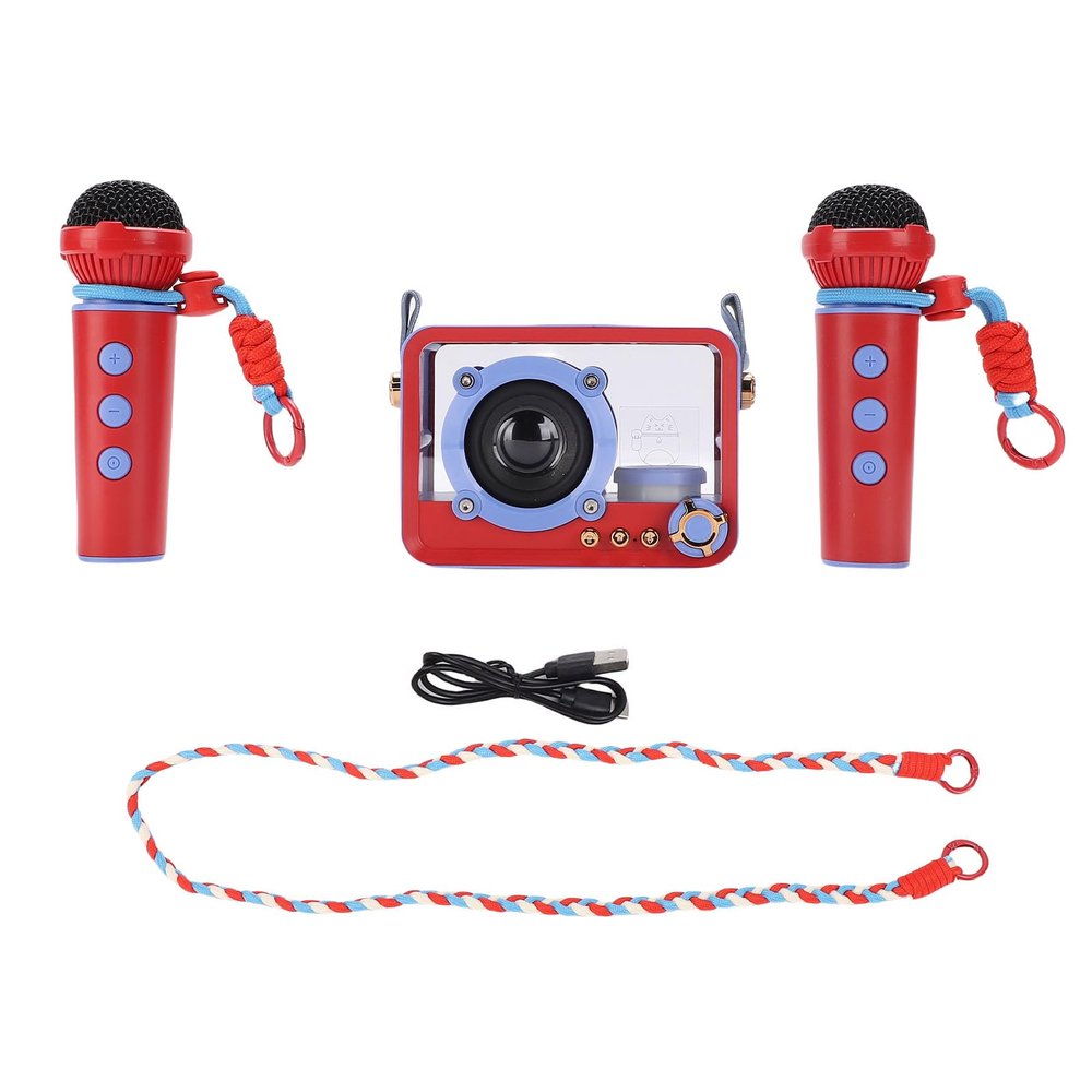 SPYMINNPOO Portable Karaoke Machine, 2 Wireless Microphones & 10W Speaker with LED Lights for Home Party, Outdoor Travel (Blue)