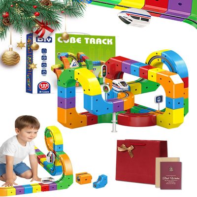 3D Train Routes with Mix-and-Match Stem Cubes, Gravity-Defying Electric Train, 3D Stem Electric Train Set, Build Uphill, Loop 360 (123 PCS-2 Trains)