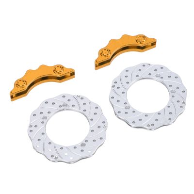 POENVFPO Aluminum Alloy Brake Discs, Lifelike 3D Design, RC Car Brake Disc and Caliper Set for RC Crawler Car Types (Gold)