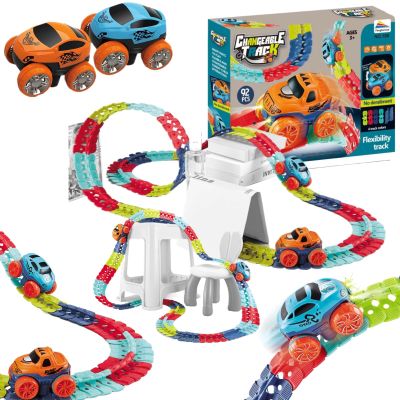 Anti Gravity Race Track with Car  Smartoon Kids Magnetic Toys, Flexible Race Track for Kids, Glow in The Dark LED Light-Up Car Track Set with Interchangeable Shells (2car, 92pcs)