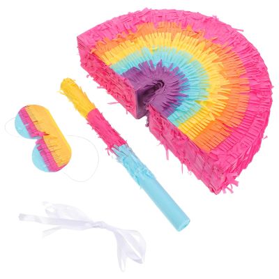 BETOOKY 1 Set Mexican Rainbow Birthday Pinata With Bat Blindfold - Boho Party Supplies Colorful Pinata Game For Carnival Taco Party Decoration Festival Celebration Holidays