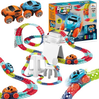 Anti Gravity Race Track with Car  Smartoon Kids Magnetic Toys, Flexible Race Track for Kids, Glow in The Dark LED Light-Up Car Track Set with Interchangeable Shells (2car, 46pcs)