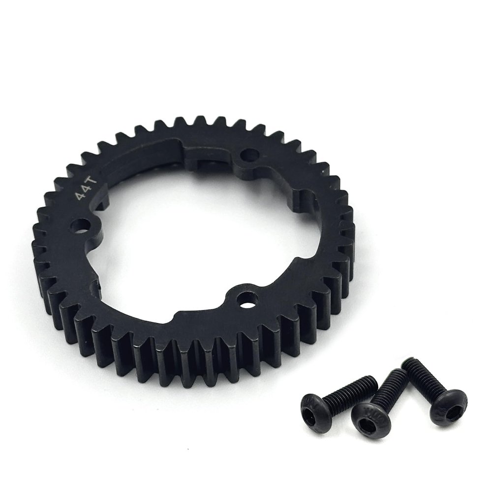 44T M1.0 Steel Spur Gear, Hardened Black Main Gear with Screws, RC Transmission Upgrade Part