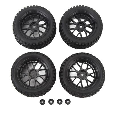 4Pcs RC Tires Rubber Tires Plastic Hub, RC Wheels for 1/10 Off Road Vehicles, Strong Grip Cushioning Wear Resistance, 14 Holes RC Tires with Nuts for Axial HSP Redcat Tamiy