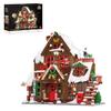 Architecture Winter Wooden Snow Cabin Building Block Set with Red Windows, Wreaths, Bells, White Snow House Street Scene Bricks Set with Lights, Christmas Decor & Gift for Adults(600+Piece) view 1