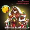 Architecture Winter Wooden Snow Cabin Building Block Set with Red Windows, Wreaths, Bells, White Snow House Street Scene Bricks Set with Lights, Christmas Decor & Gift for Adults(600+Piece) view 3