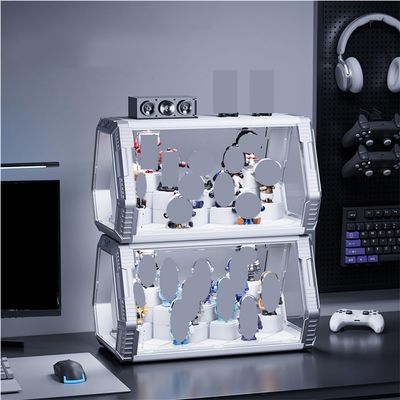 2-Pack LED Light Doorables Display, Cool Figure Display Case with Tiered Steps, Clear Display Case, Suitable for Blind Box Figures(Silver)