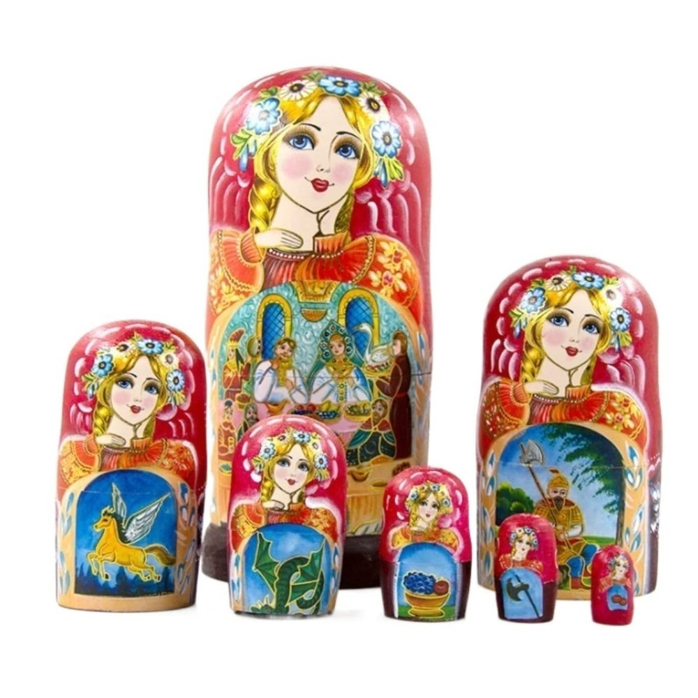 NMGMJQ Matryoshka Stacking Dolls Hand-Painted Russian Nesting Dolls Wood Matryoshka Stacking Set 7 Pieces Handmade Toy for Birthday Christmas Matryoshka Doll Russian