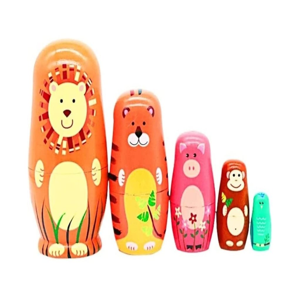 NMGMJQ Matryoshka Stacking Dolls 5 PCS Russian Nesting Dolls Wooden Matryoshka Dolls for Handmade Cute Animals Pattern Nesting Doll Toy Matryoshka Doll Russian