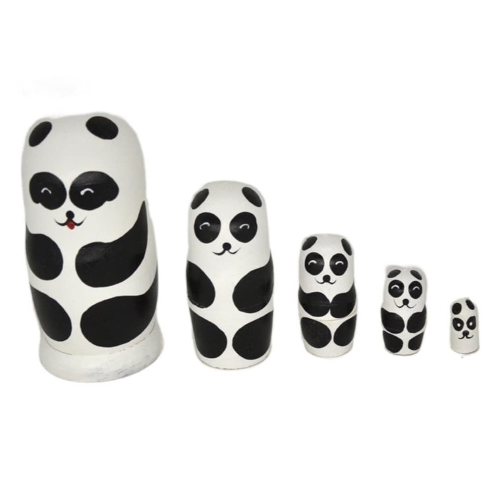 NMGMJQ Matryoshka Stacking Dolls 5 Pieces Matryoshka Set Panda Handmade Wooden Russian Nesting Dolls Set for Birthday Matryoshka Doll Russian