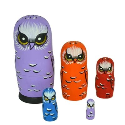 NMGMJQ Matryoshka Stacking Dolls Nesting Doll 5 Pcs Colorful Owl Pattern Wooden Russian Nesting Dolls Matryoshka Doll for Home Decoration Gift Matryoshka Doll Russian