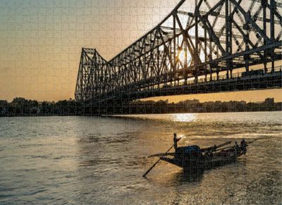 Howrah Bridge Kolkata India 500 Piece Jigsaw Puzzle for Adults, Christmas Hard Challenging Family Game, Cool Large Indian Historic Bridge Decor Gift