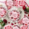 122 PCS Valentines Day Party Supplies, Disposable Tableware Set Include Valentines Plates and Napkins, Cups, Forks, Banner and Tablecloth for Valentine's Day Party Decorations, Serve 24 view 2