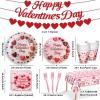 122 PCS Valentines Day Party Supplies, Disposable Tableware Set Include Valentines Plates and Napkins, Cups, Forks, Banner and Tablecloth for Valentine's Day Party Decorations, Serve 24 view 3