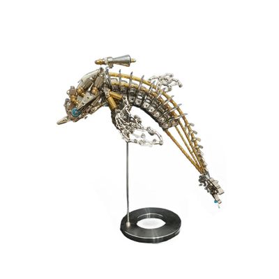 3D Metal Puzzle for Adults, Steampunk Mechanical Dolphin Bionic Oceanic Creature DIY Assembly Model, Creative Desk Ornament & Gift (Kit Version/700+ Pieces)