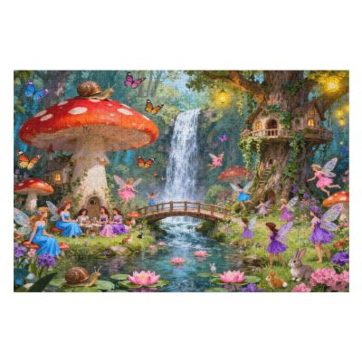 1000 Piece Fairyland Mushroom House Puzzle for Adults Colorful Fairy Cottage Jigsaw Puzzle, Large Piece Challenging Puzzle for Family Game Nights, Party Fun, Butterfly & Flower Home Dcor Gift