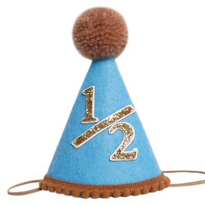 KOJIN 1/2 Birthday Hat For Boy - Blue half/1/2 Birthday Decorations, Boho Half Crown, Cake Smash Photo Prop (Golden)