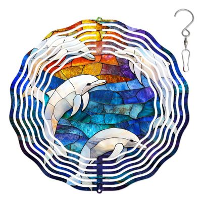 10-Inch Metal Wind Spinner Four Dolphins 3D Marine Life Wind Spinner, Unique Metal Hanging Kinetic Wind Sculpture Ornament Gifts for Women Yard Art Garden Patio Lawn Indoor Outdoor Decor