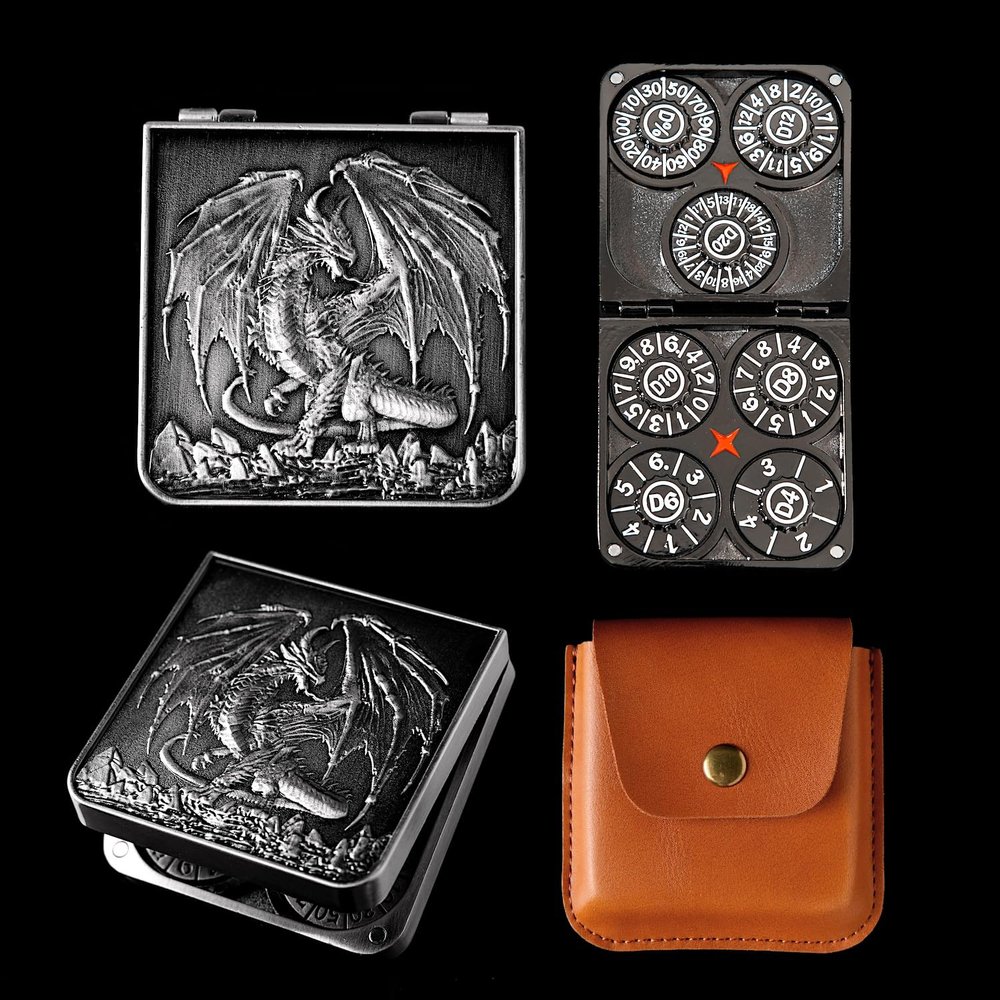 7-in-1 Metal Spinner DND Dice Set subitable for Dungeons & Dragons Pocket Flip Rotating Dice with D4 D6 D8 D10 D12 D20 D% Gaming Accessory with Magnetic Iron BoxSliver