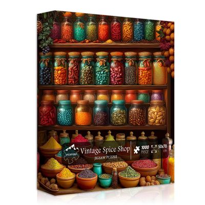 Jigsaw Puzzle for Adults, Vintage Spice Shop, Colorful Retro Kitchen, Food Spice Theme, 1000 Pieces, Hard Challenge