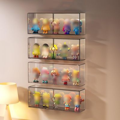 4-Pack Wall Mounted Display Case, Dual-Purpose Clear Display Case with Front Doors, Plastic Blind Box Display for Box Figure, Anime Figure, Small Decor