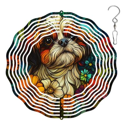 10-Inch Metal Wind Spinner Shih Tzu Gazes Softly 3D Dog Wind Spinner, Unique Metal Hanging Kinetic Wind Sculpture Ornament Gifts for Women Yard Art Garden Patio Lawn Indoor Outdoor Decor