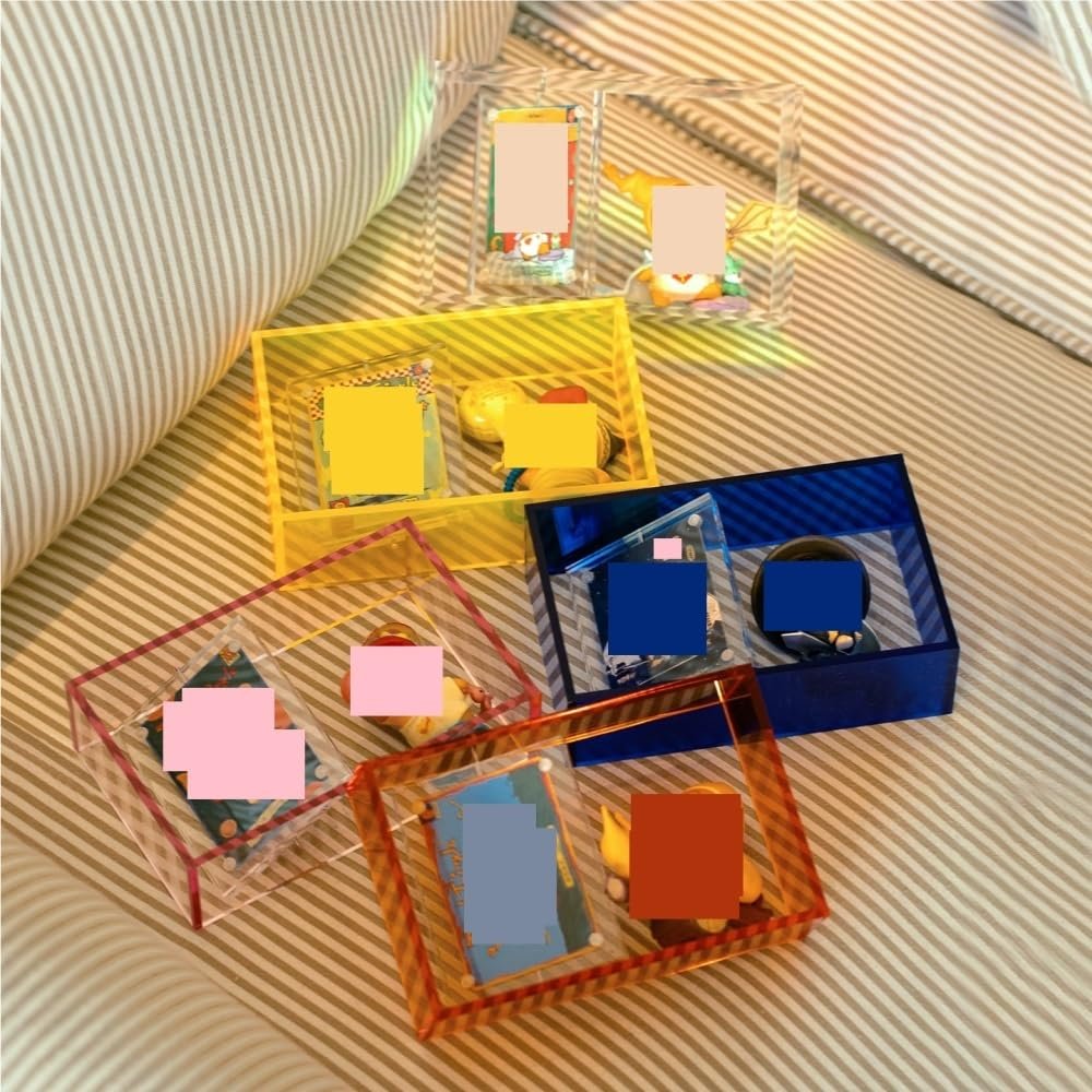 5-Pack Blind Box Display Case, Colorful 5mm Acrylic Display Box with Rotating Card Slot, Figure Stand for Blind Box Figures and Character Cards