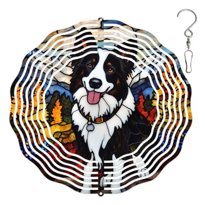 10-Inch Metal Wind Spinner Border Collie in Autumn 3D Dog Wind Spinner, Unique Metal Hanging Kinetic Wind Sculpture Ornament Gifts for Women Yard Art Garden Patio Lawn Indoor Outdoor Decor