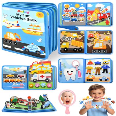 Meafeng Vehicles Educational Book for Toddlers 13, Montessori Quiet Activity & Learning Book with Cars, Trucks & Firefighters, Educational Toy for Early Learning, Travel Toy for Car & Airplane Trips
