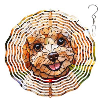 10-Inch Metal Wind Spinner Apricot Poodle 3D Dog Wind Spinner, Unique Metal Hanging Kinetic Wind Sculpture Ornament Gifts for Women Yard Art Garden Patio Lawn Indoor Outdoor Decor