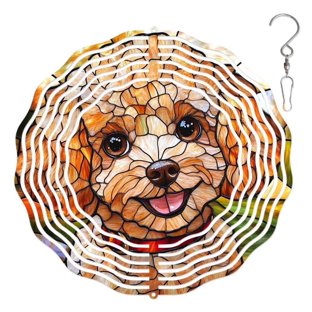 10-Inch Metal Wind Spinner Apricot Poodle 3D Dog Wind Spinner, Unique Metal Hanging Kinetic Wind Sculpture Ornament Gifts for Women Yard Art Garden Patio Lawn Indoor Outdoor Decor