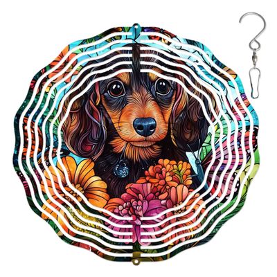 10-Inch Metal Wind Spinner Dachshund with Butterflies 3D Dog Wind Spinner, Unique Metal Hanging Kinetic Wind Sculpture Ornament Gifts for Women Yard Art Garden Patio Lawn Indoor Outdoor Decor