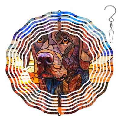 10-Inch Metal Wind Spinner Brown Labrador in Sunset 3D Dog Wind Spinner, Unique Metal Hanging Kinetic Wind Sculpture Ornament Gifts for Women Yard Art Garden Patio Lawn Indoor Outdoor Decor