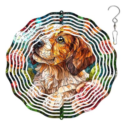 10-Inch Metal Wind Spinner Spaniel Puppy and Flowers 3D Dog Wind Spinner, Unique Metal Hanging Kinetic Wind Sculpture Ornament Gifts for Women Yard Art Garden Patio Lawn Indoor Outdoor Decor
