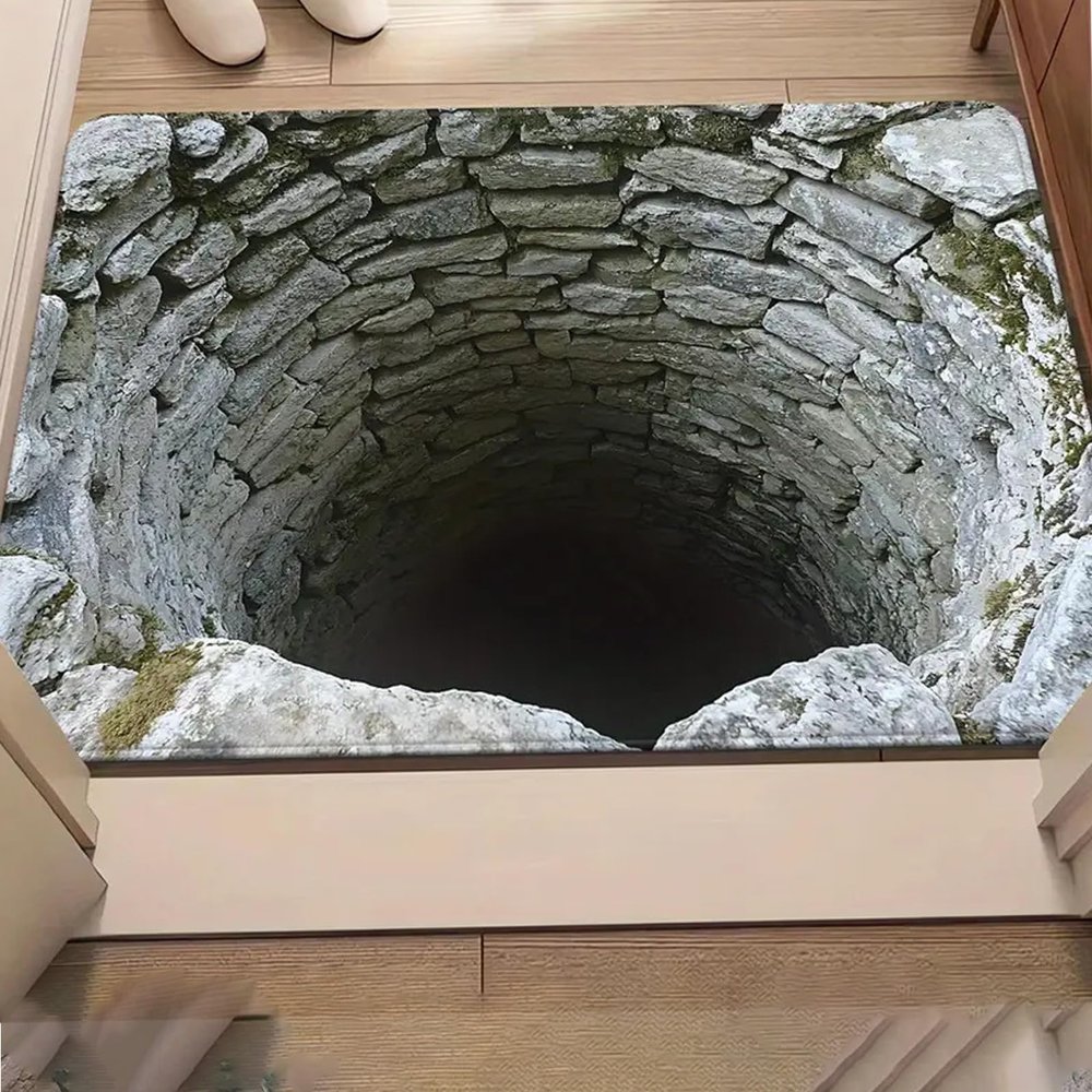 3D Hole Rug-Dog Gets Scared of 3D Hole Carpet, Optical Illusion Rug, Rugs That Looks Like a Holes, Funny 3D Carpet to Prank, Easy Clean for Patio Porch (Style 1,40 * 60cm)