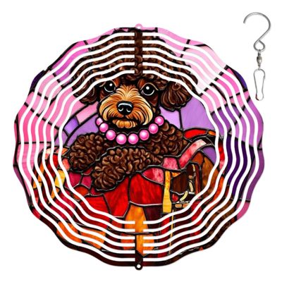 10-Inch Metal Wind Spinner Brown Poodle 3D Dog Wind Spinner, Unique Metal Hanging Kinetic Wind Sculpture Ornament Gifts for Women Yard Art Garden Patio Lawn Indoor Outdoor Decor