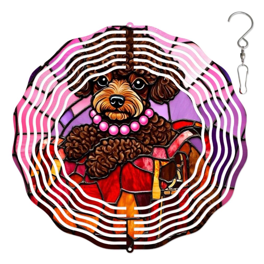 10-Inch Metal Wind Spinner Brown Poodle 3D Dog Wind Spinner, Unique Metal Hanging Kinetic Wind Sculpture Ornament Gifts for Women Yard Art Garden Patio Lawn Indoor Outdoor Decor