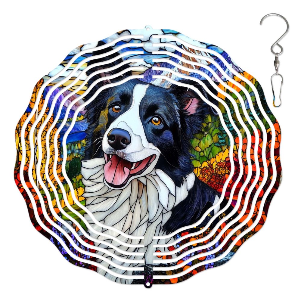 10-Inch Metal Wind Spinner Border Collie Grins Widely 3D Dog Wind Spinner, Unique Metal Hanging Kinetic Wind Sculpture Ornament Gifts for Women Yard Art Garden Patio Lawn Indoor Outdoor Decor