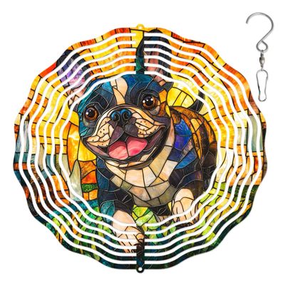 10-Inch Metal Wind Spinner French Bulldog Trots Forward 3D Dog Wind Spinner, Unique Metal Hanging Kinetic Wind Sculpture Ornament Gifts for Women Yard Art Garden Patio Lawn Indoor Outdoor Decor (1)