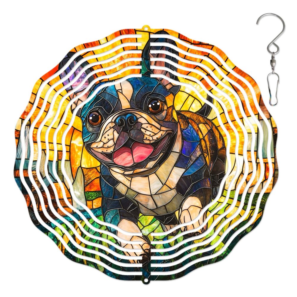 10-Inch Metal Wind Spinner French Bulldog Trots Forward 3D Dog Wind Spinner, Unique Metal Hanging Kinetic Wind Sculpture Ornament Gifts for Women Yard Art Garden Patio Lawn Indoor Outdoor Decor (1)